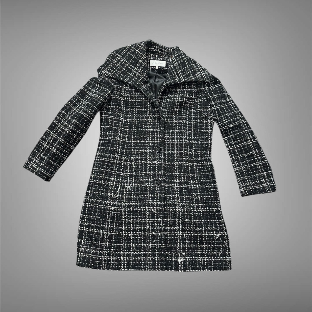Calvin Klein Women's Black and White Tweed trench Coat